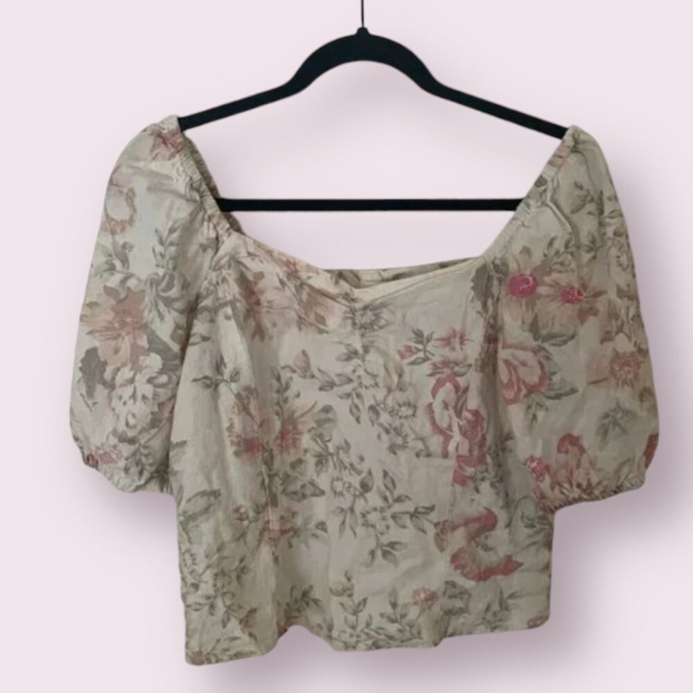 ⭐️ Puff Sleeve Cottage Core Fairy Floral Modern Party Glam Shabby Crop Blouse
